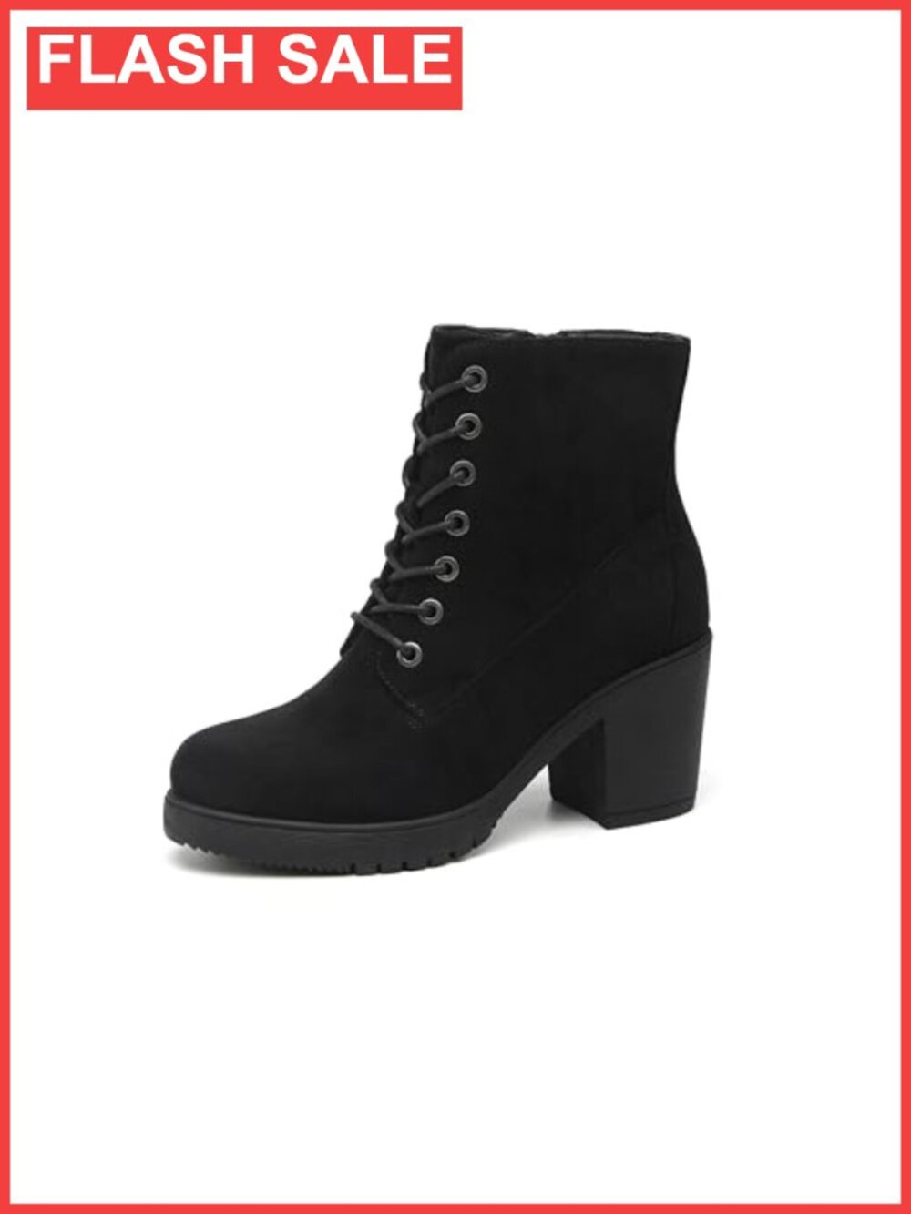 Women's Chunky Heel Ankle Boots Lace-Up Side Zipper Booties